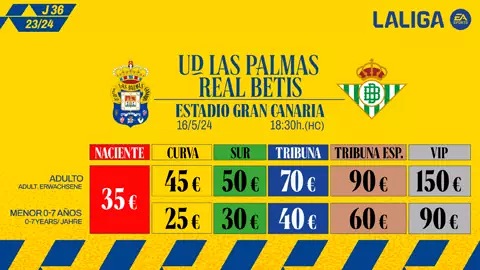 La UD Las Palmas pone a la venta online las entradas para el partido frente al Betis